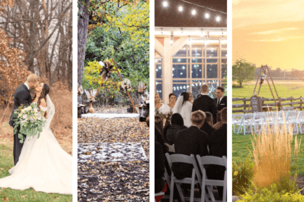 Outdoor wedding collage of 4 images